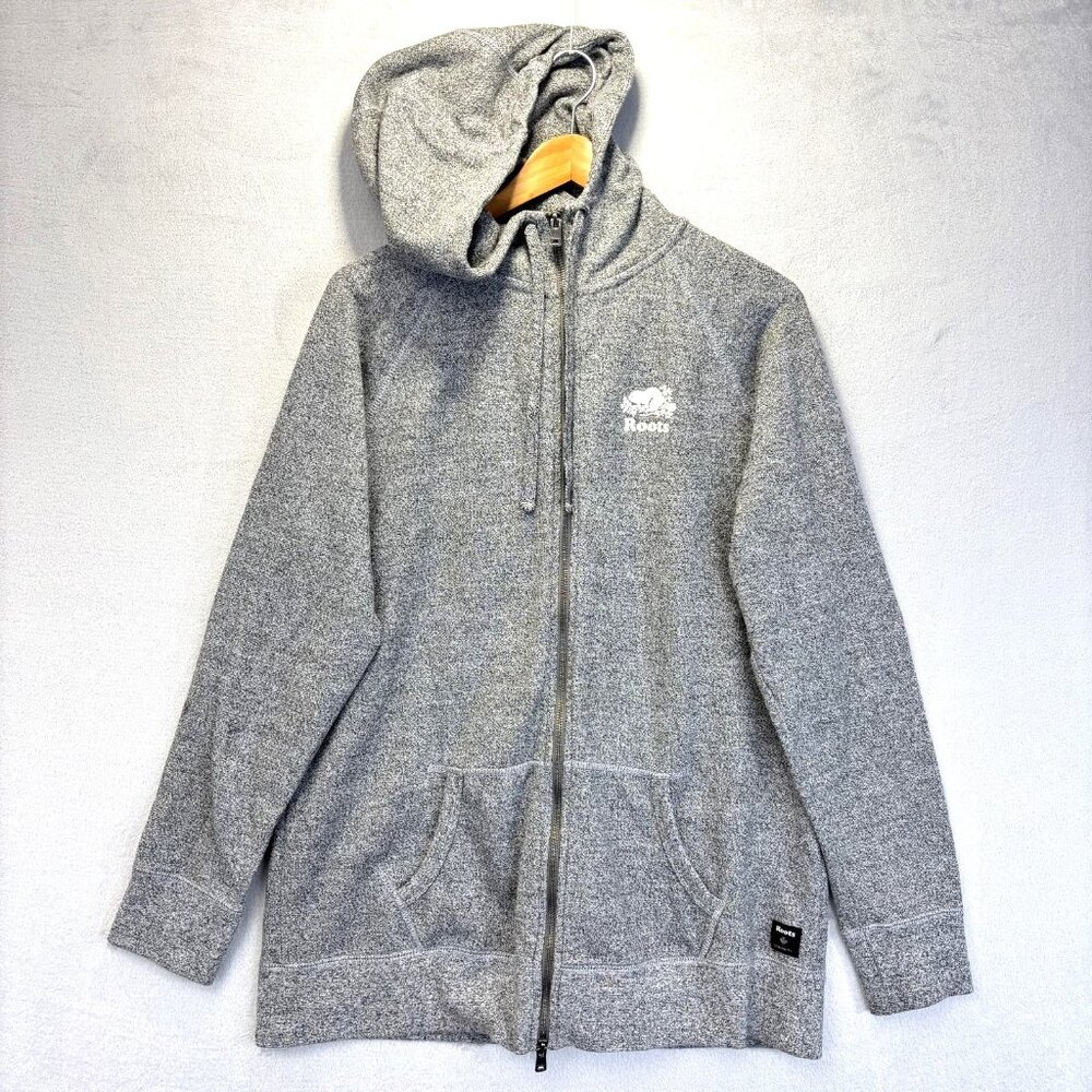 Roots Full Zip Up Hoodie Sweatshirt Mens‎ XL Gray Fleece Raglan Kangaroo Pocket